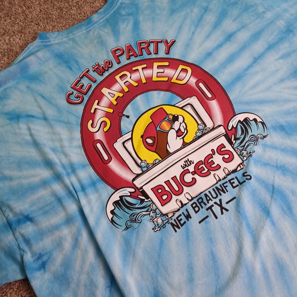 Buc-ee's Get the Party Started Tie Dye T-Shirt Blue 3XL New Braunfels TX Surfing